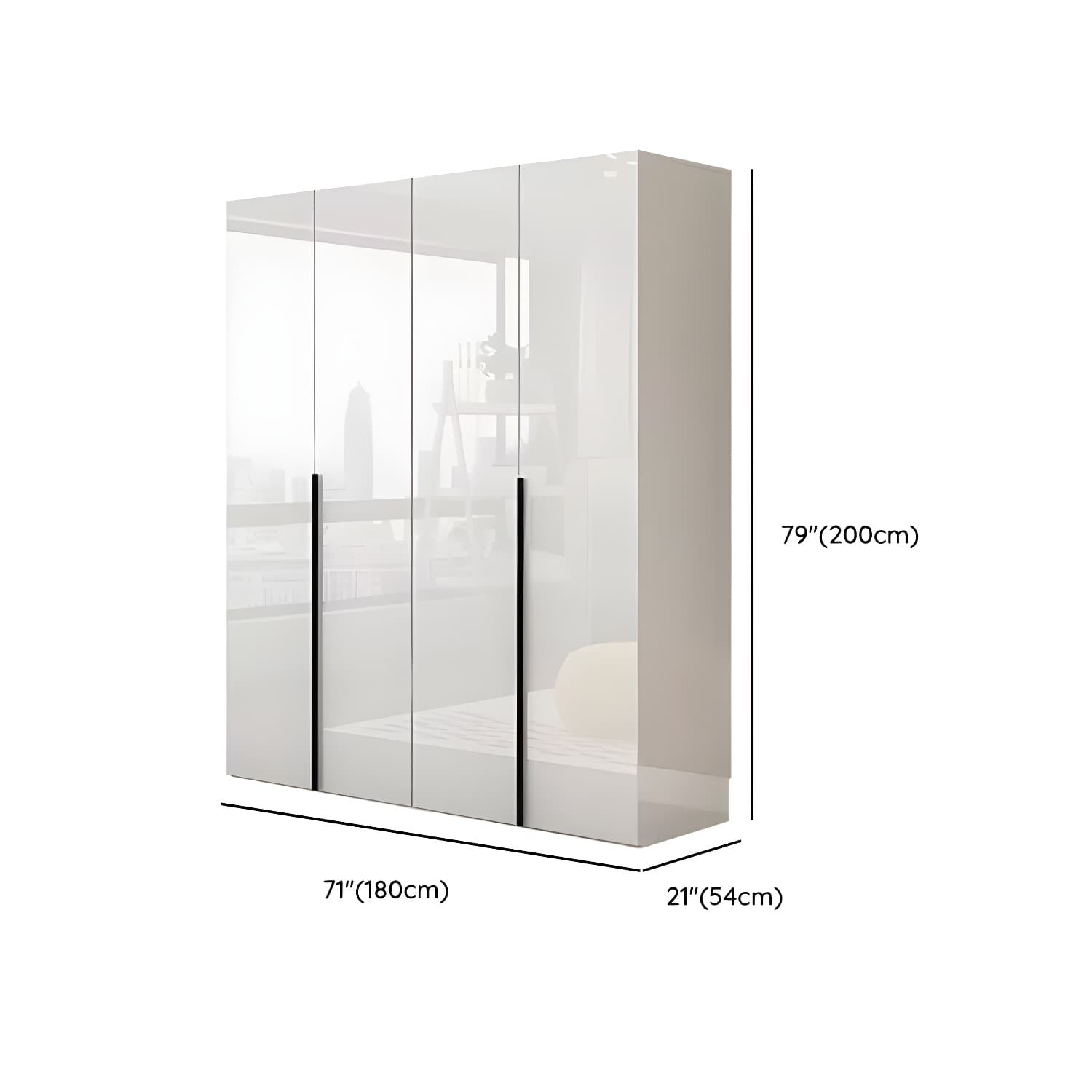 Modern white wood wardrobe armoire with hinged doors, clothing rod & shelves thumbnail 14