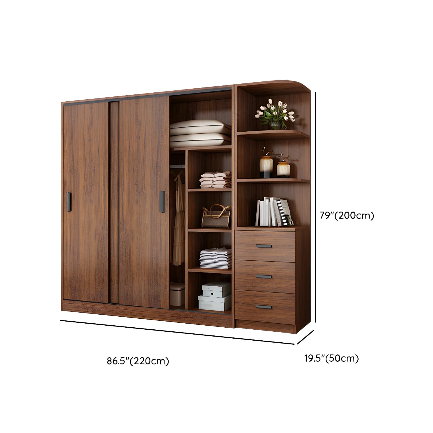 Contemporary Brown Wood Wardrobe Armoire with Clothing Rod & Shelves thumbnail 26