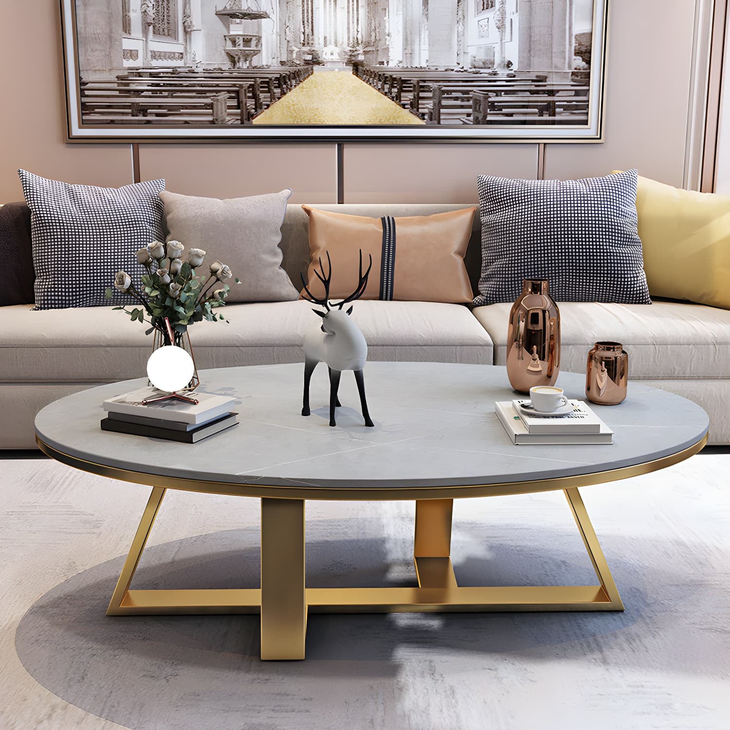 Slate Oval Coffee Table Minimalist Coffee Table for Living Room thumbnail 11