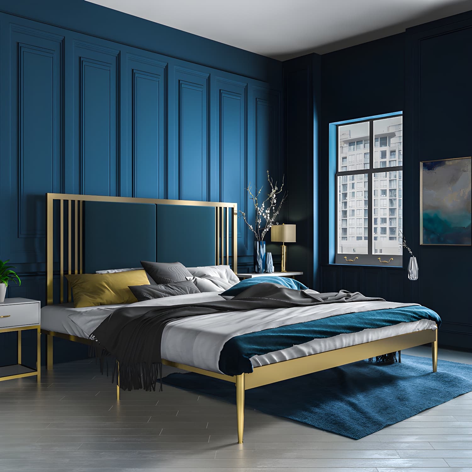 Metal Open-Frame Bed Contemporary Standard Bed with Custom Gold Legs thumbnail 6