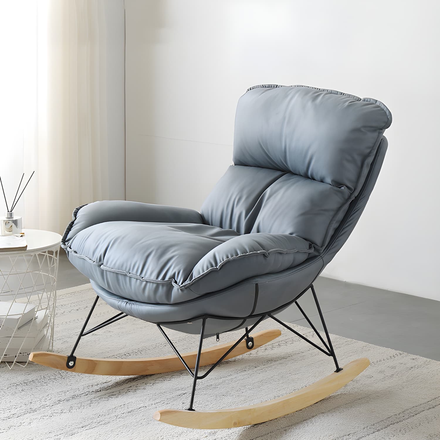 Contemporary Nursery Rocking Chair Indoor Sofa Rocking Chair with Ottoman and Cushion thumbnail 9