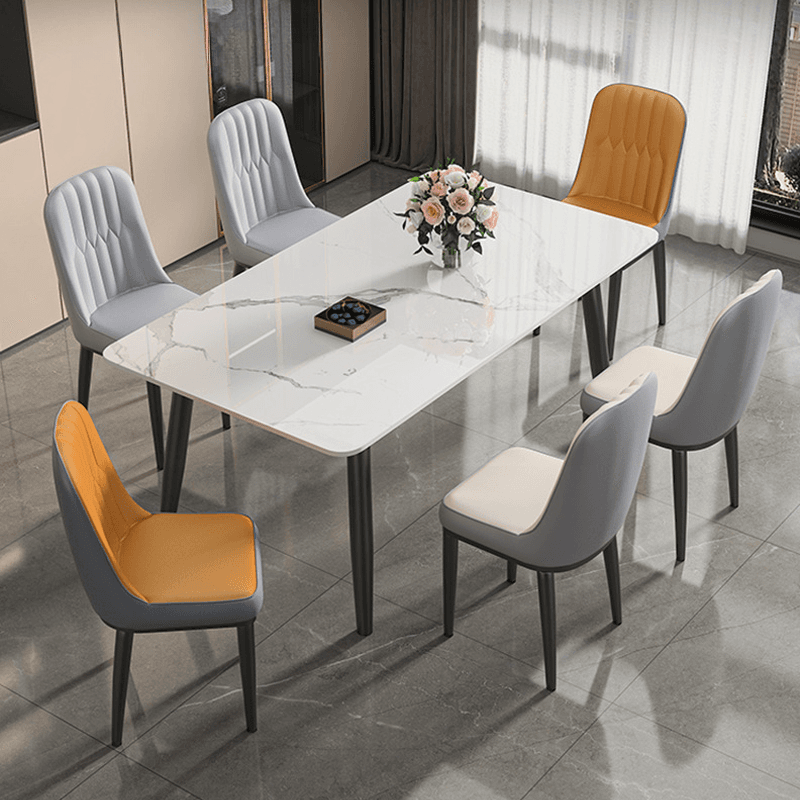 Dining Table Set with Rectangular Slate Top, 4 Legs, Padded Chair, and Back thumbnail 4