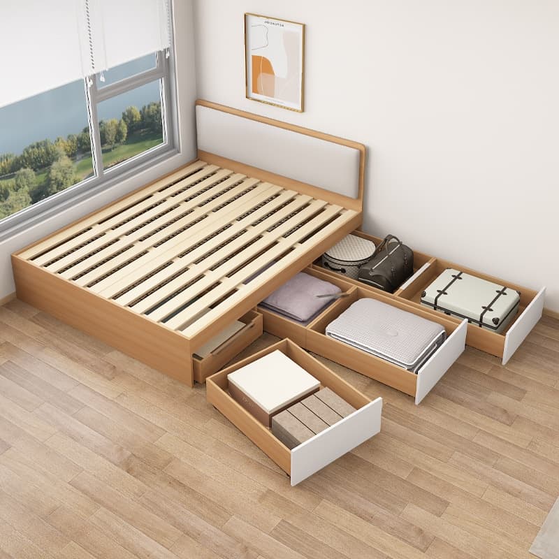 Natural Color Solid Color Storage Included Bed with 3 Storage Boxes for Bedroom thumbnail 2