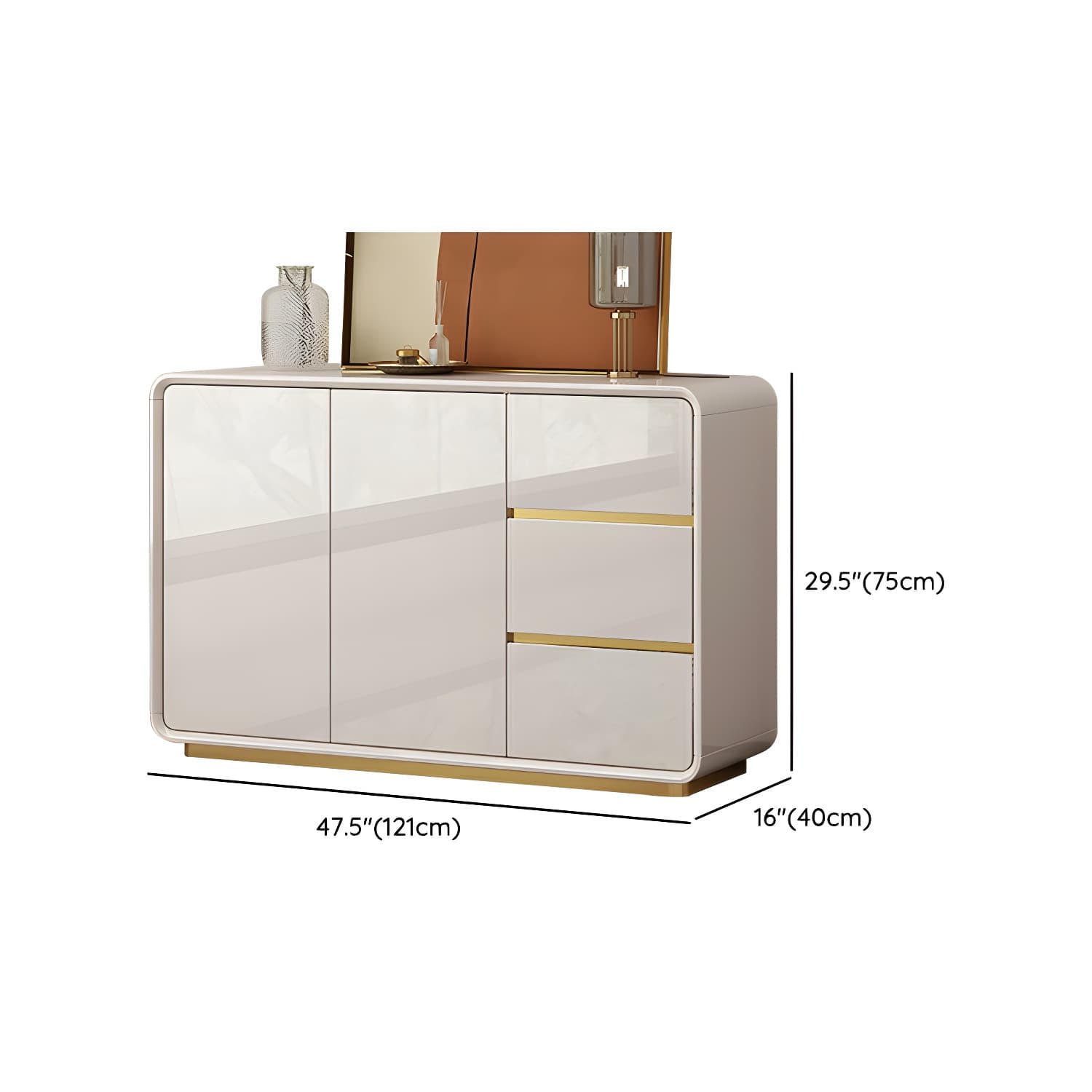 White Glam Sideboard Credenza with Adjustable Shelving and 3 Drawers thumbnail 13