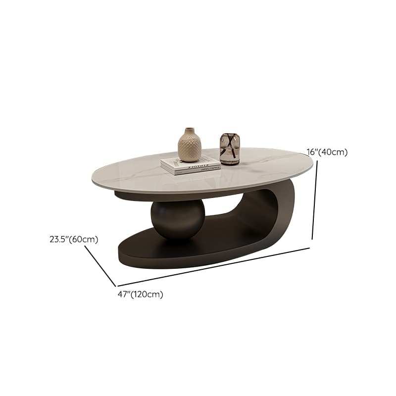 Modern Oval Stone Top Coffee Table, Abstract Iron Base, Scratch Resistant thumbnail 22