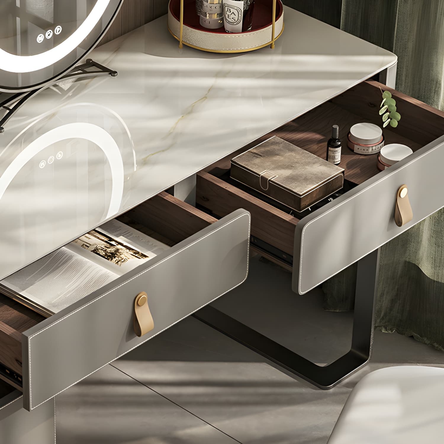Contemporary 5-Drawer Wood Frame Slate Top Makeup Vanity Desk Table in Gray thumbnail 8