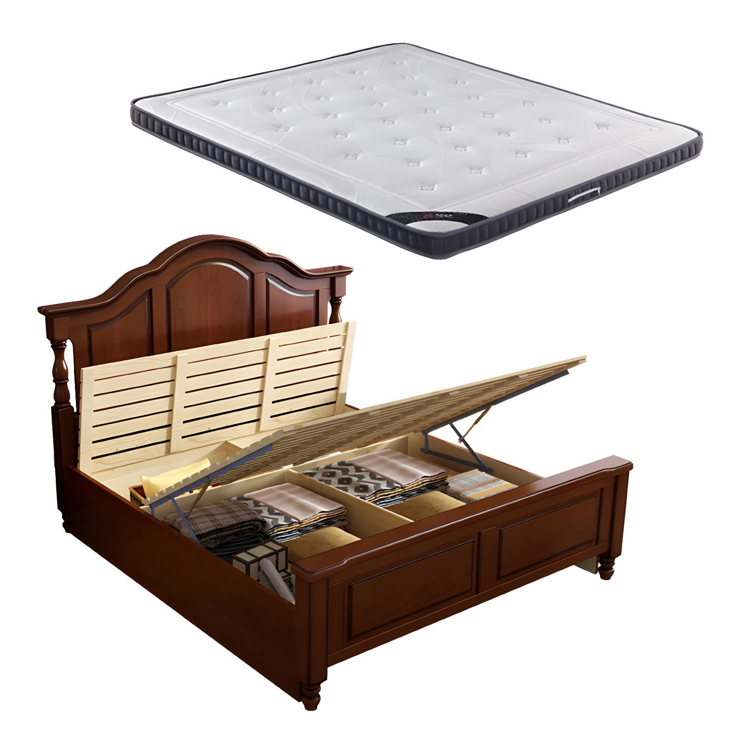 Contemporary Brown Bed Frame Solid Wood Bed with Arched Headboard thumbnail 10