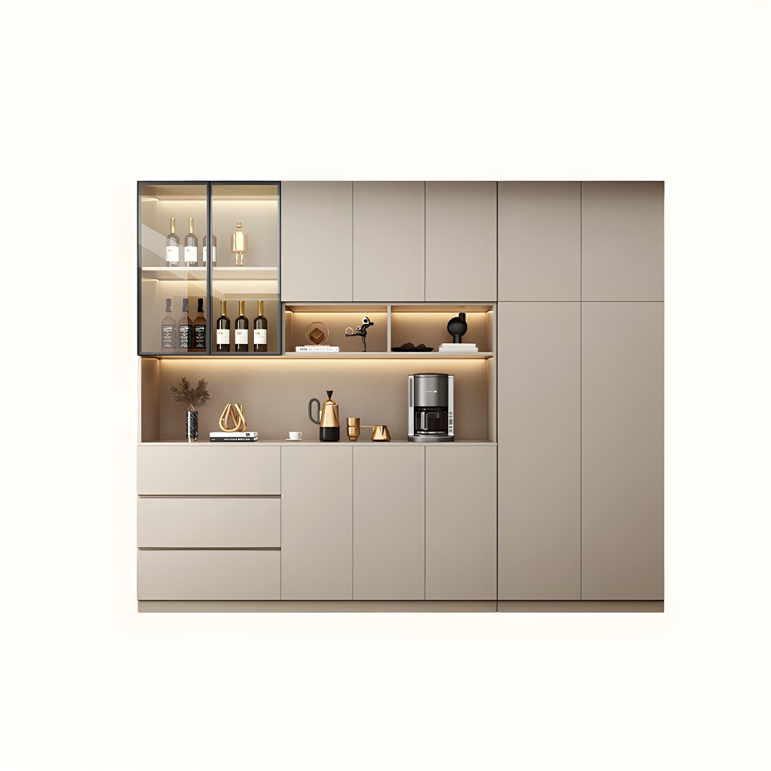 Contemporary Champagne Engineered Wood Shelves Included Sideboard with Doors thumbnail 10