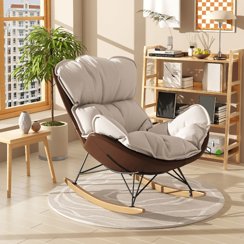 Stationary Rocking Chair with Flared Arm and Rear Support thumbnail 10