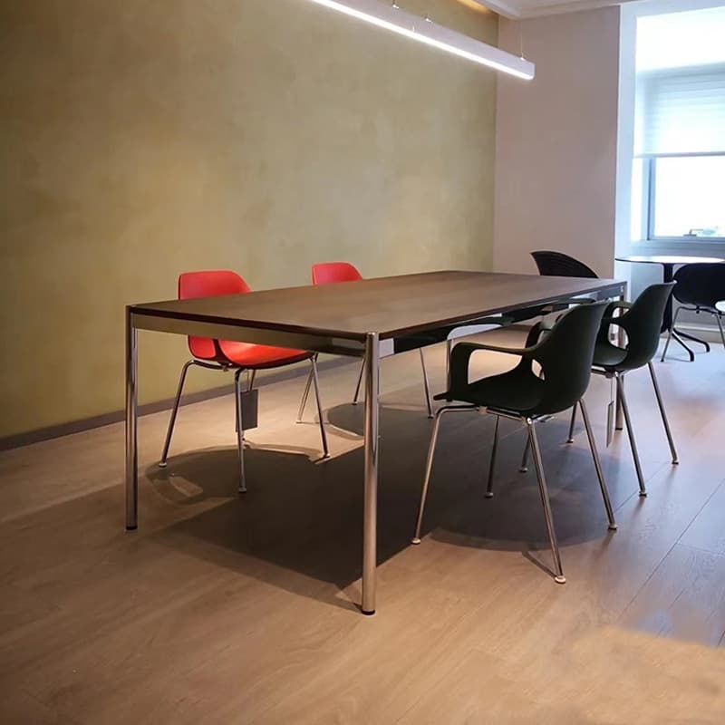 Fixed Table Standard Height Rectangular Dining Table for 8/4 People/6 People with Stainless Steel Legs and a Top in Engineered Wood in a Modern Simple Style thumbnail 6