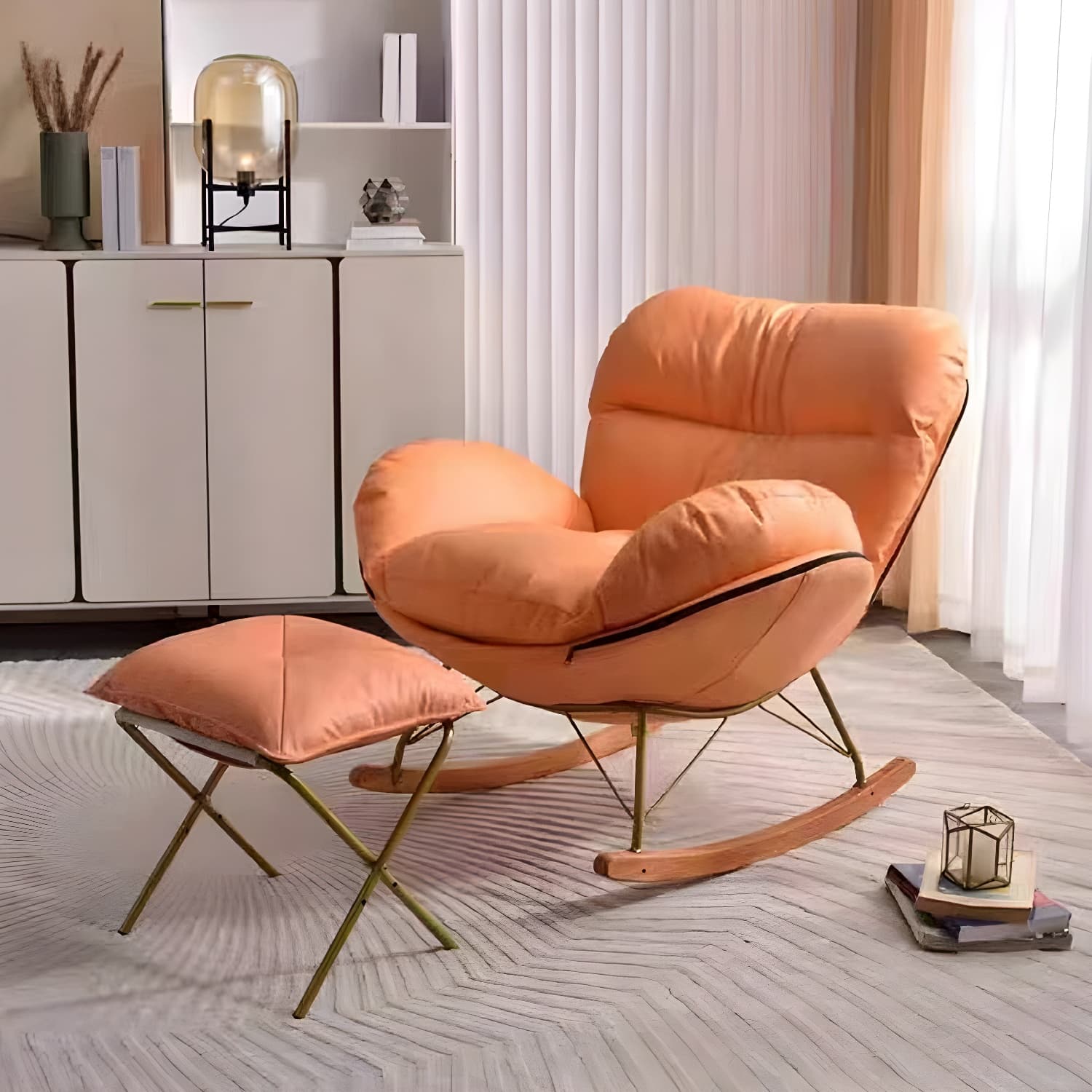 Modern Upholstered Indoor Rocking Chair with Removable Cushions and Slipcover for Enhanced Comfort thumbnail 11