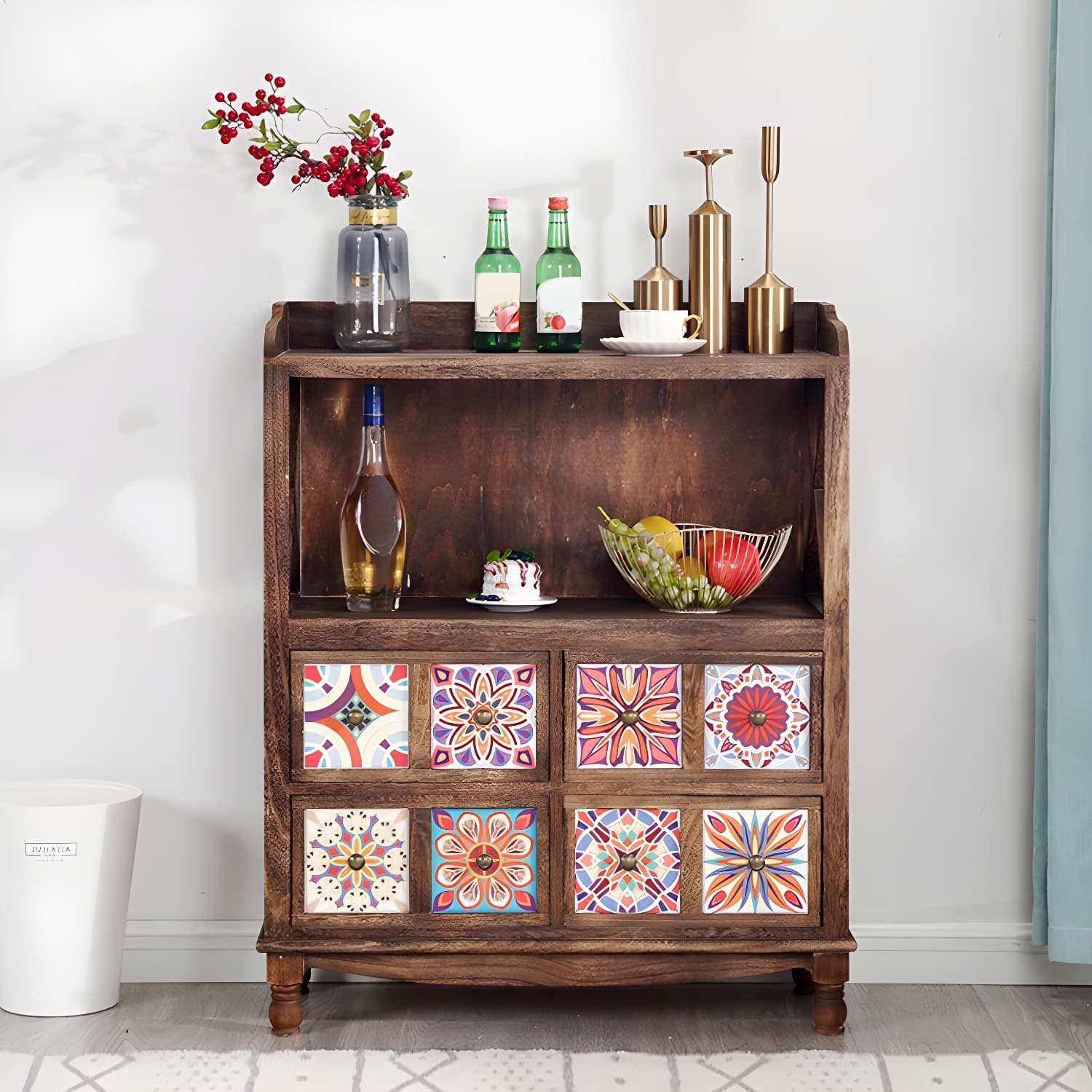 Rustic Farmhouse Wood Server - Compact Sideboard with Drawers and Open Storage thumbnail 5