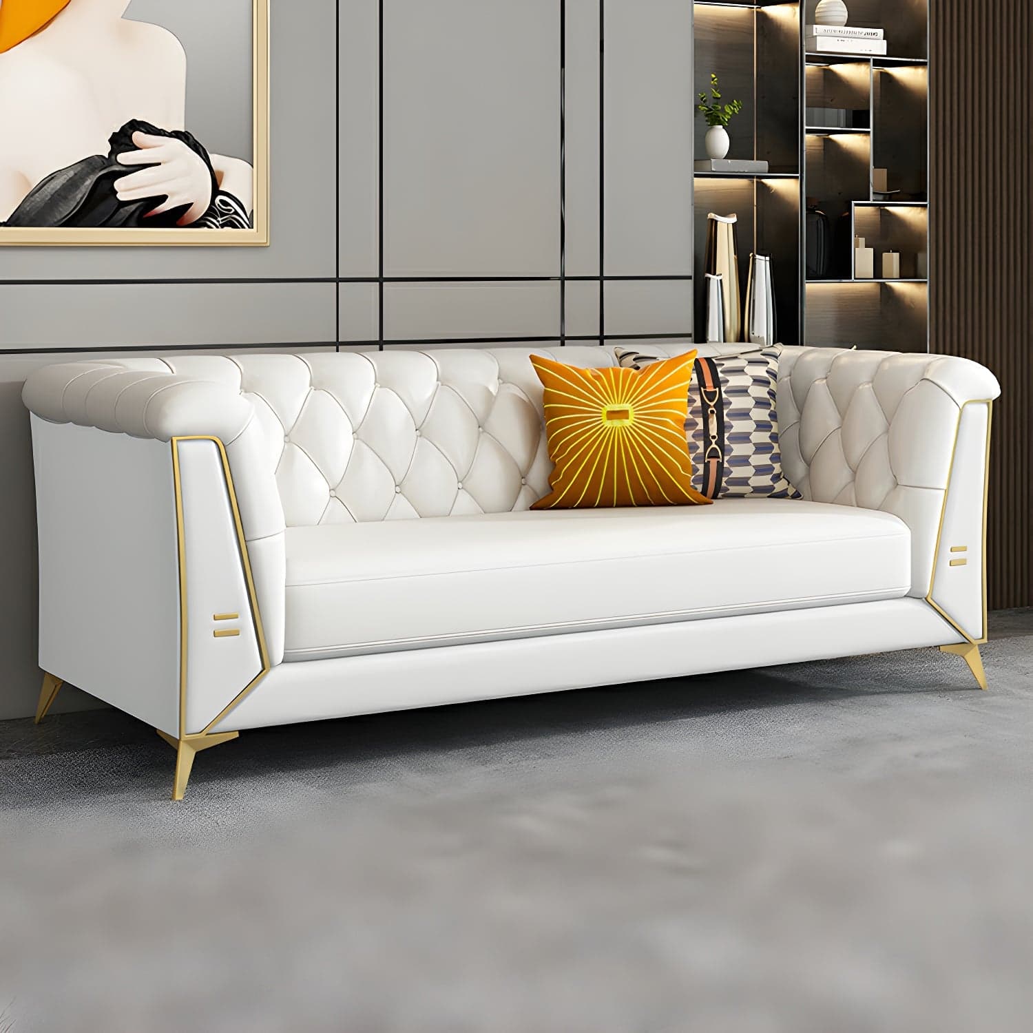 Glam Wood Frame Standard Sofa with Tuxedo Arms in Solid Color thumbnail 6