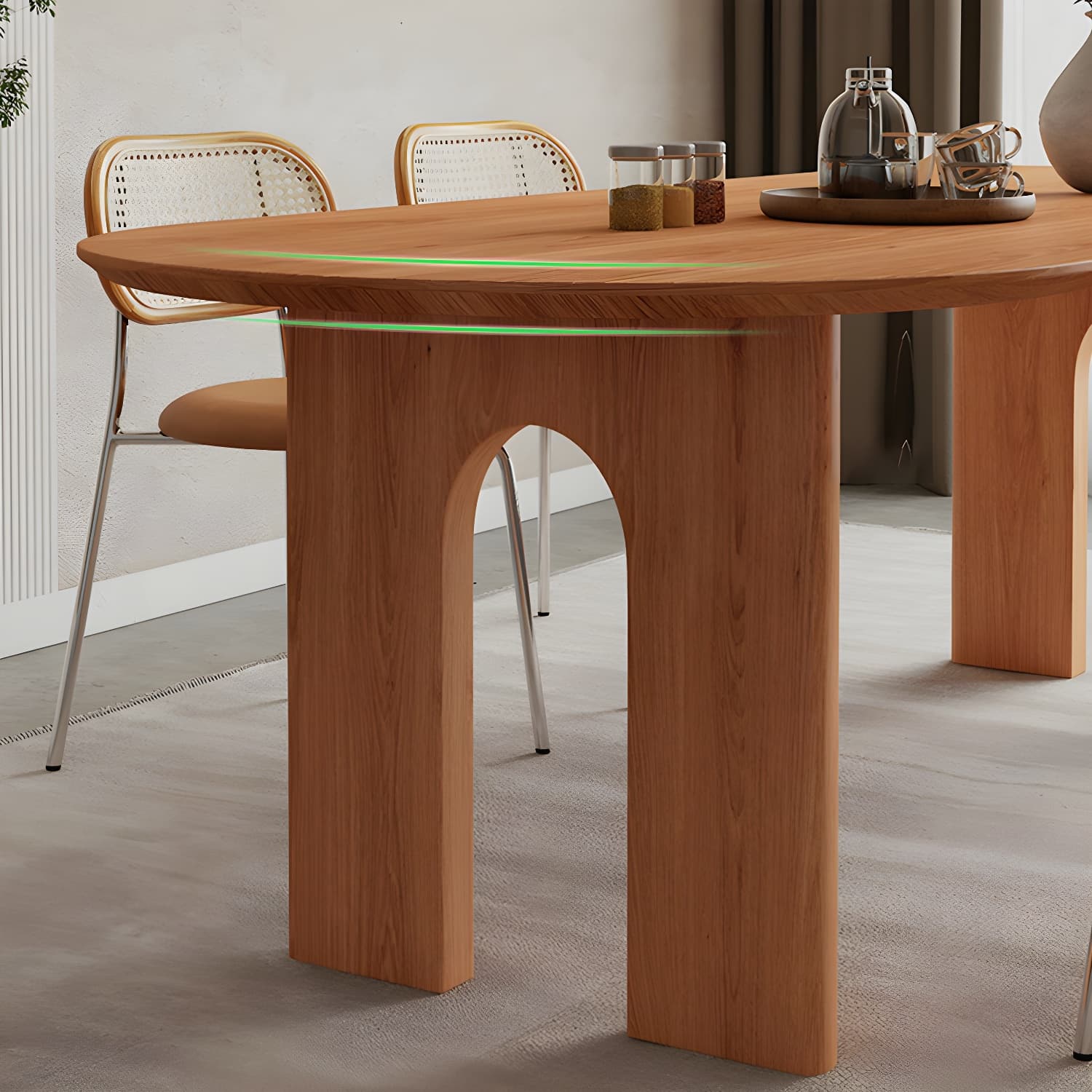 Scandinavian Wooden Oval Dining Table in Natural and Brown for Dining Room thumbnail 7