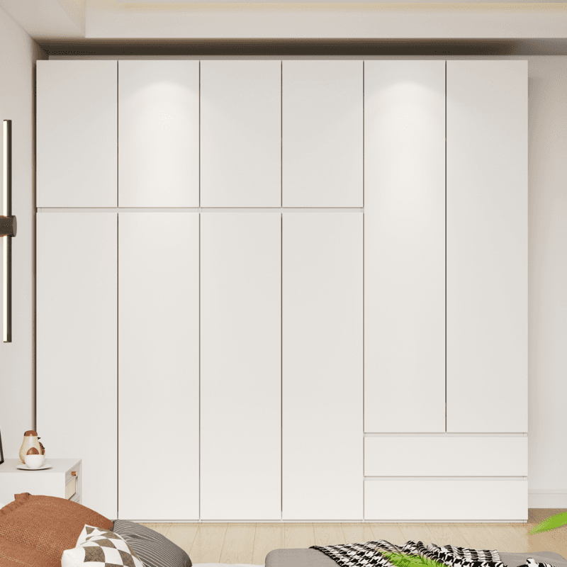 White Minimalist Manufactured Wood Independent Wardrobe Closet with Soft Close Drawer, Soft Close Door, and Interior Shelves thumbnail 2