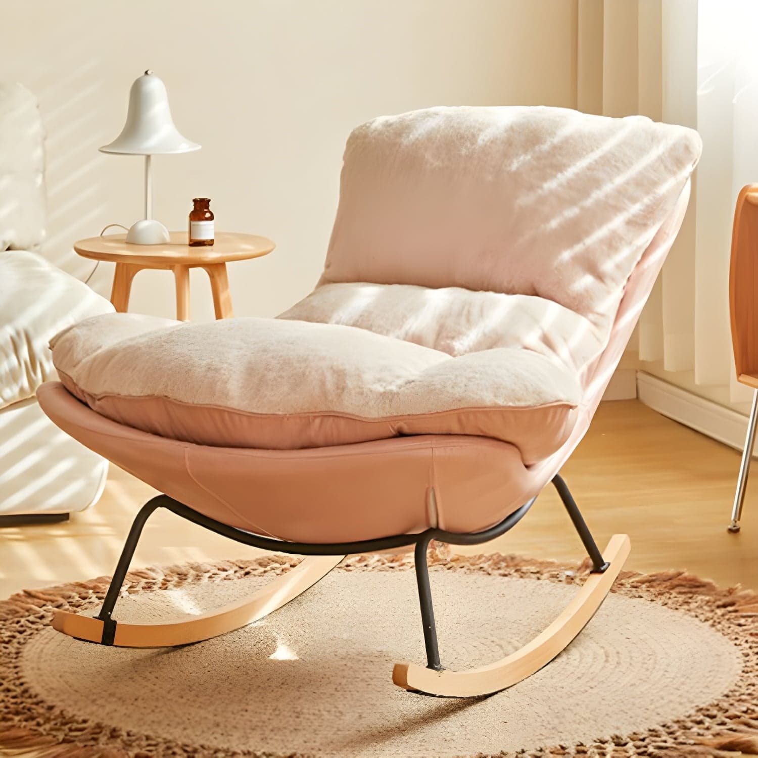 Stylish and Comfortable Modern Upholstered Rocking Chair with Natural Wood Legs thumbnail 3
