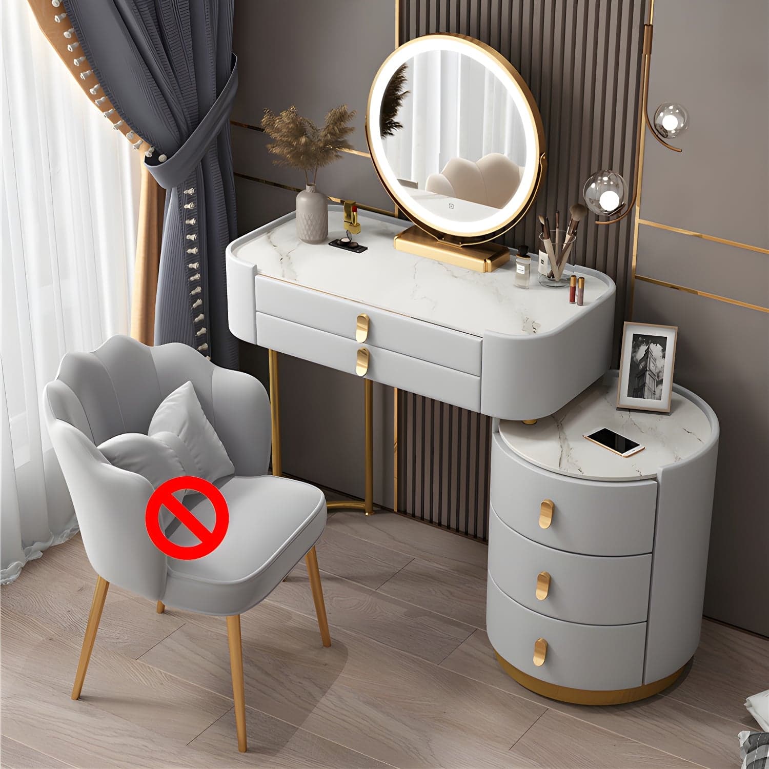 Glass/Stone Dresser Modern Make-up Vanity with 5/6 Storage Drawers thumbnail 1