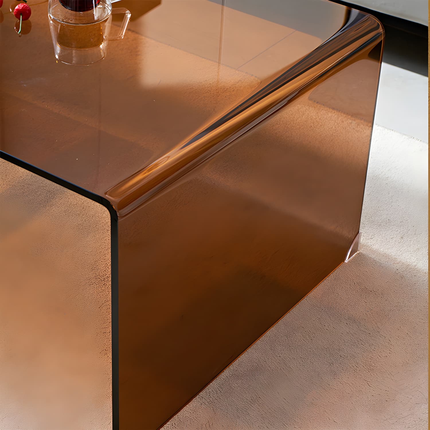 Brown Glass Sled Coffee Table Modern Rectangular 1 Single Cocktail Table thumbnail 8