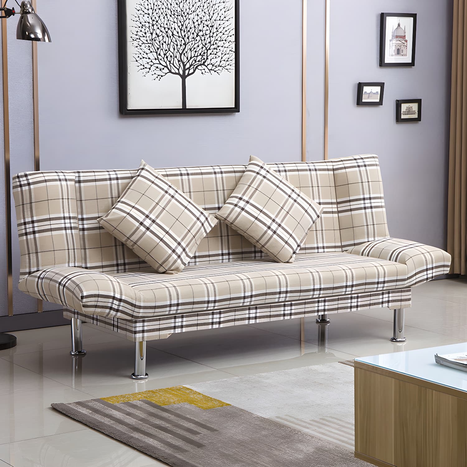 Silver Transitional Modern Tight Back Sofa Bed 29.53"High Armless Sofa Bed thumbnail 7