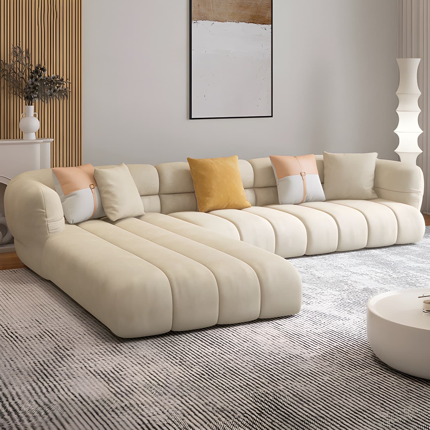 Stylish Beige L-Shape Sectional Sofa Chaise with Storage Included thumbnail 4