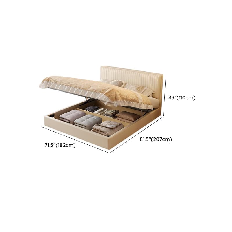 Ivory Solid Color Storage Bed with 3 Storage Boxes, Padded Frame, Sponge Upholstery, and Panel Headboard for Bedroom thumbnail 13