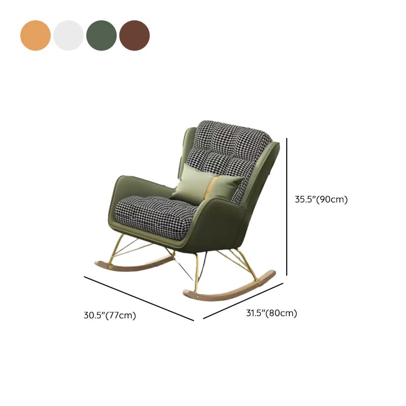 2 Piece Set Simplistic Lime Green/Auburn/Apricot Color Scratch-defiant Upholstered Rocking Accent Chair with Track Arm & Footstool thumbnail 12