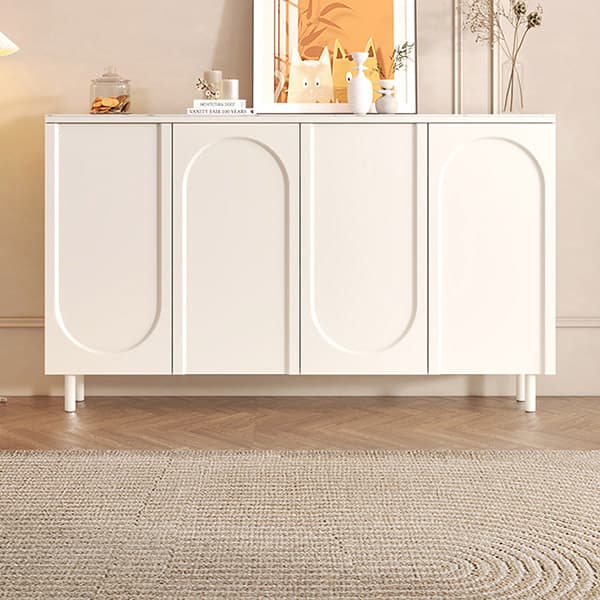 Scandinavian Wood Sideboard Credenza with Cabinet and Adjustable Shelves thumbnail 7