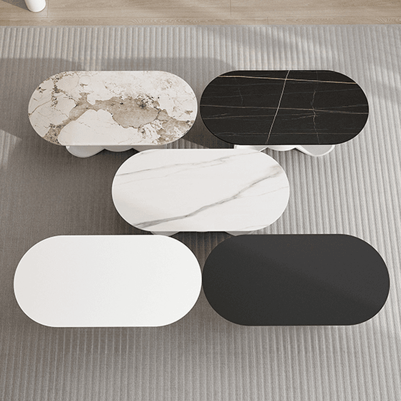 Mission Style Single/Bunching Slate Top Abstract Base White Oval Board Game Coffee Table with 1 Drawer thumbnail 5