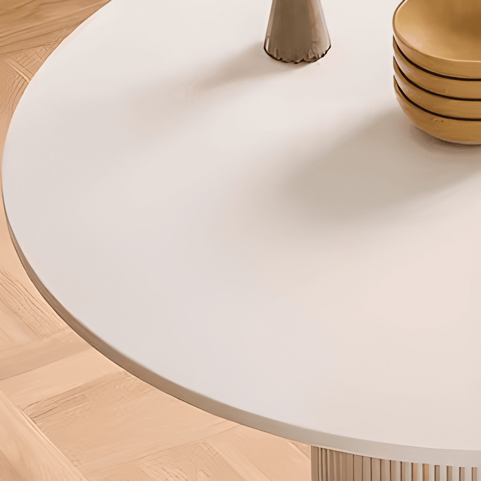 Minimalist Sintered Stone Rounded Fixed Dining Table with Single Ribbed Leg for 2 People/for 4 thumbnail 8
