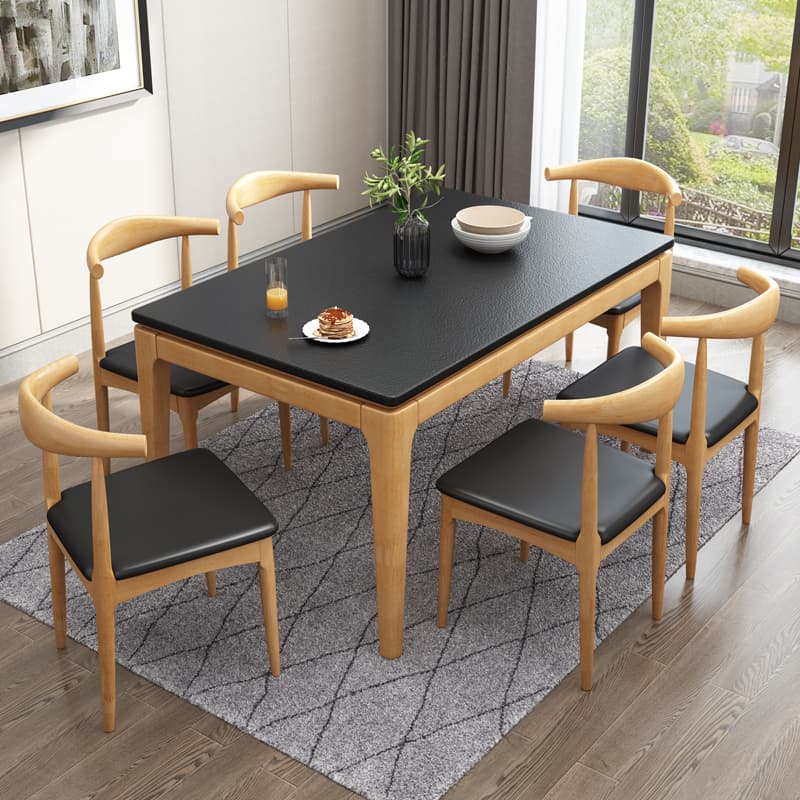 Scandinavian Rectangular Sintered Stone Dining Table Set with Four Legs Fixed Table for 4/2 People in Ink/Chalk thumbnail 5