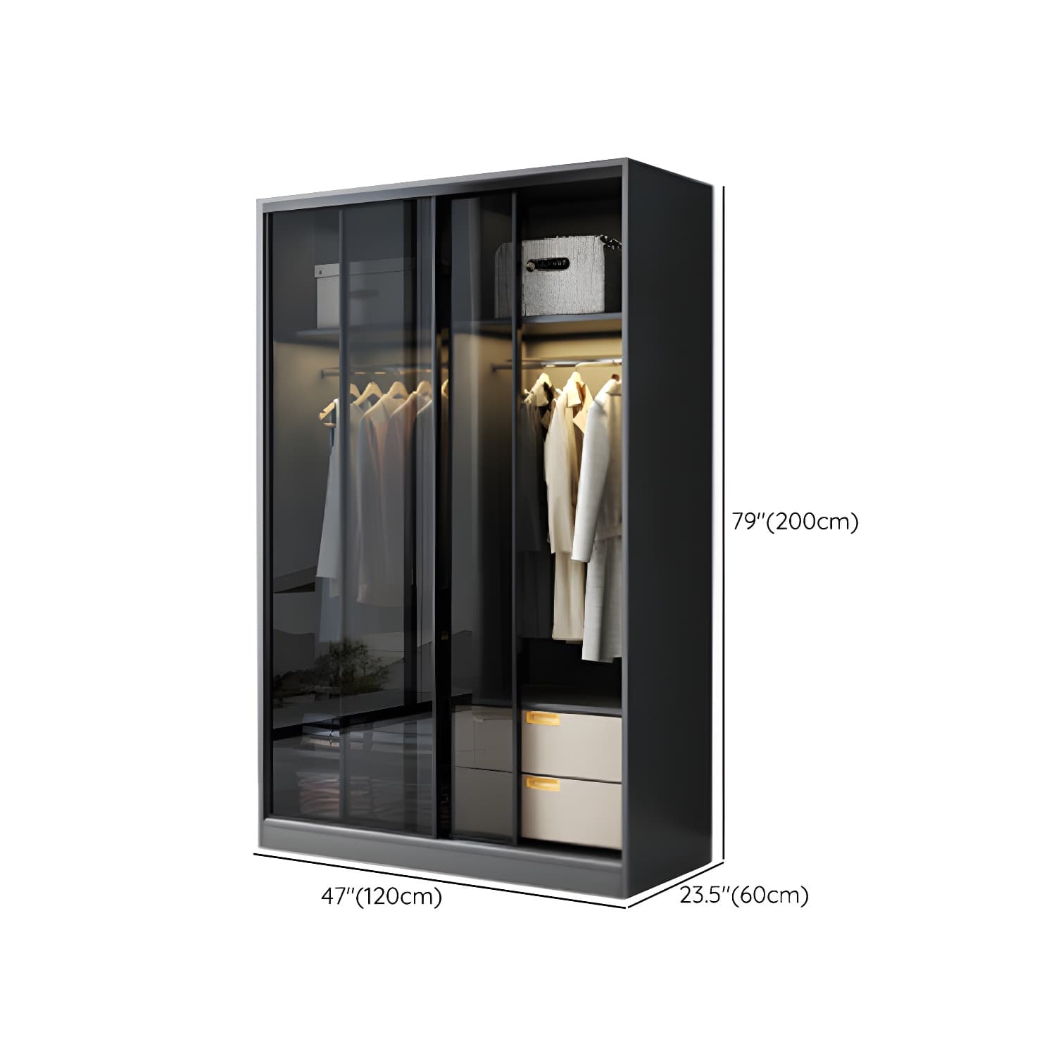 Contemporary Wood and Tempered Glass Wardrobe Freestanding Wardrobe Armoire without Light thumbnail 11