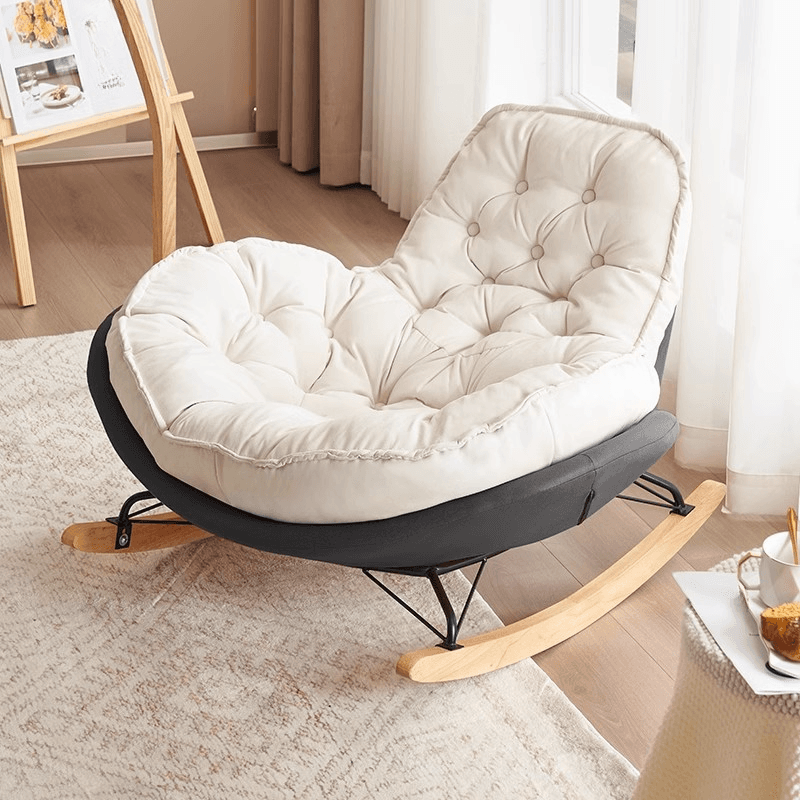 Modish Rocking Couch Chair with Spindle Back, Flannel Upholstery, Padded Design, Rear Support, and Stationary Base thumbnail 3