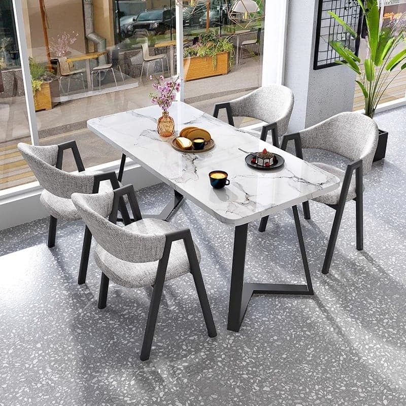 Dining Table Set with Sleighing Slate Top and Padded Chair with Back and Armrest, 5-piece in White thumbnail 5