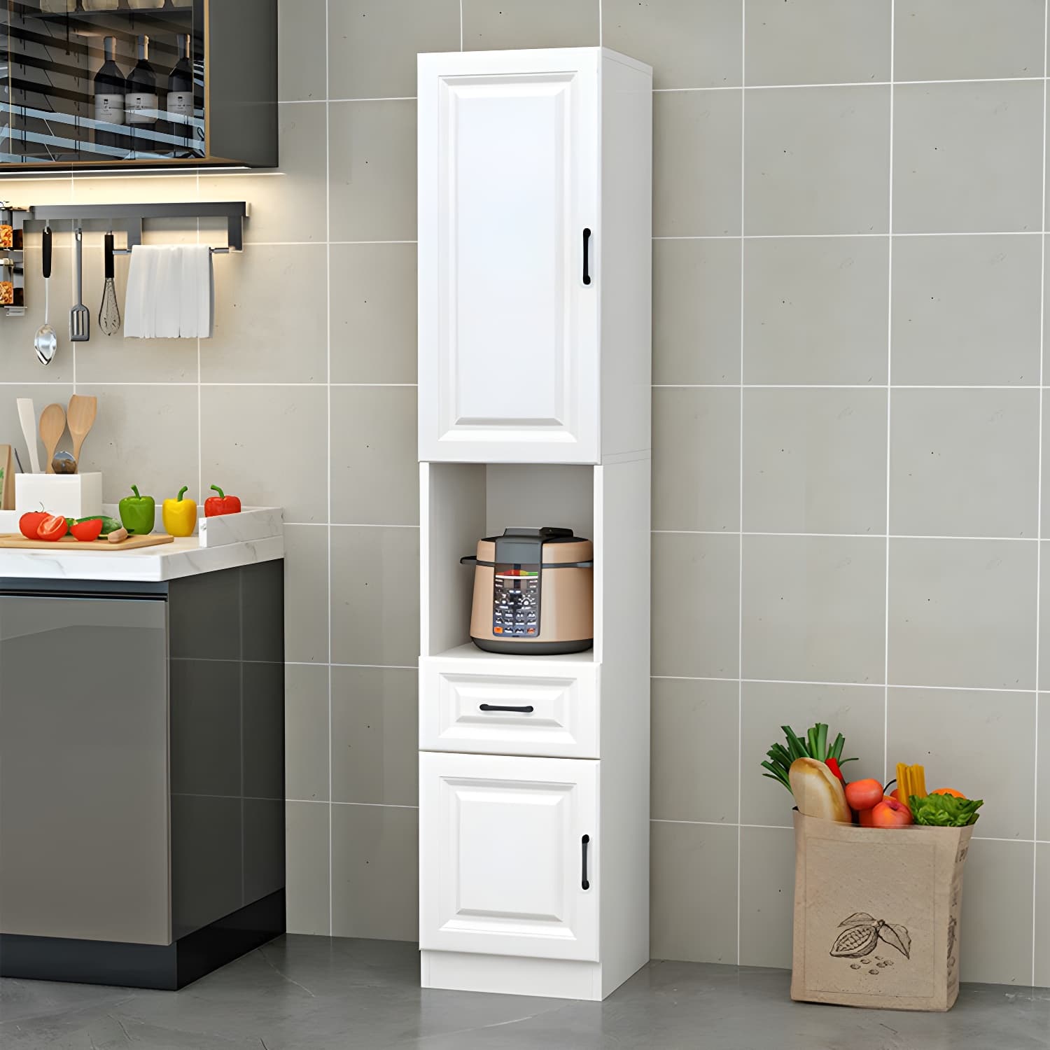 Wood Glam Server with Cabinets and Drawers - Narrow Size - Stylish and Functional thumbnail 4