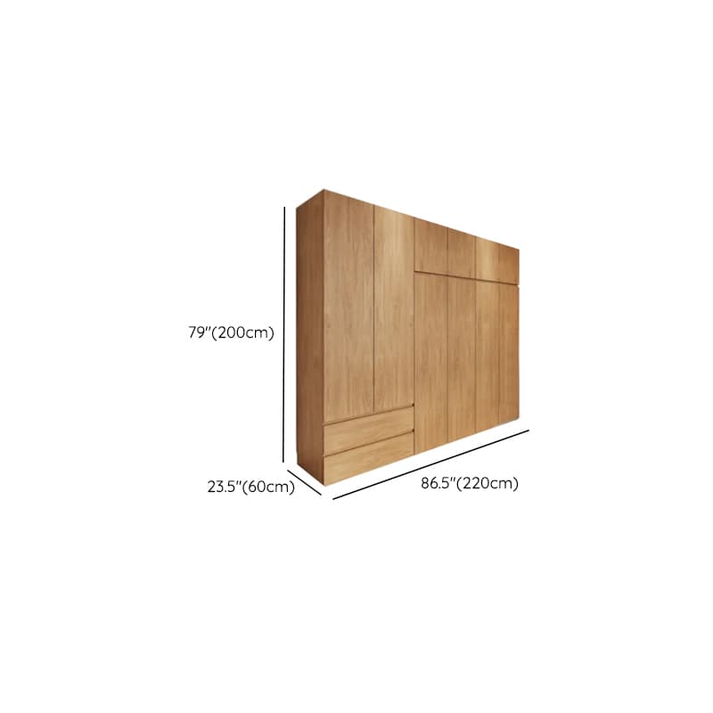 Wood Grain Minimalist Manufactured Wood Wardrobe Closet with 2 Drawers, Soft Close Door, Interior Shelves, and Clothing Rod thumbnail 11