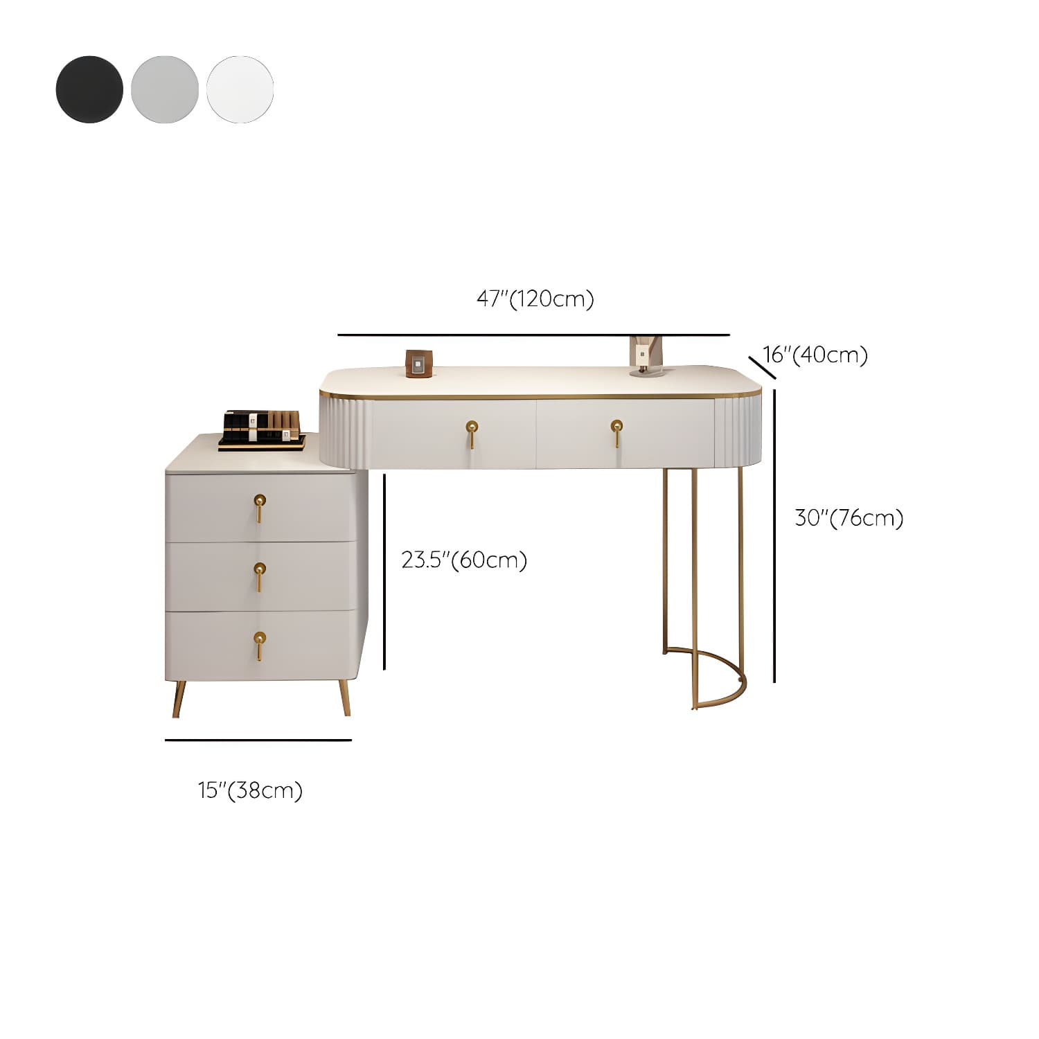 Contemporary Mirrored Wood Top Makeup Vanity Desk White/Gray Dressing Table thumbnail 21