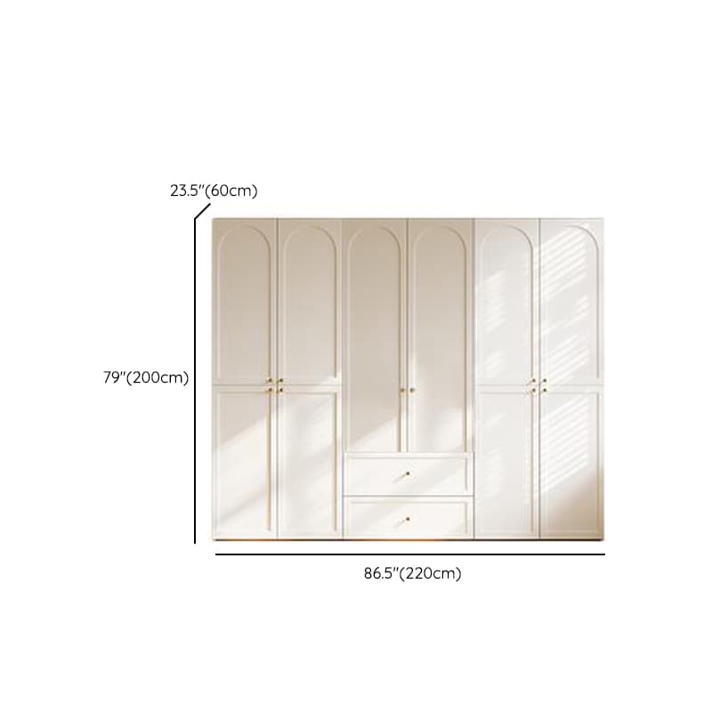 White Minimalist Manufactured Wood Wardrobe Closet with 2 Drawers, Soft Close Door, Interior Shelves, and Clothing Rod thumbnail 14