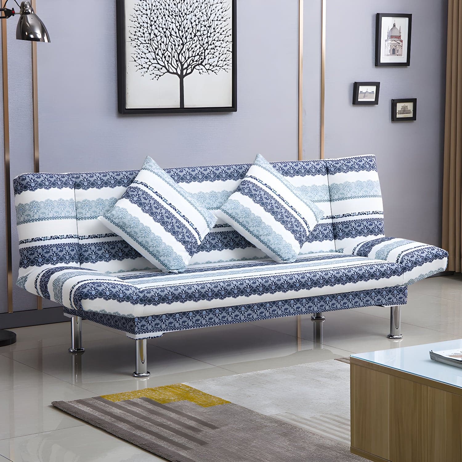 Silver Transitional Modern Tight Back Sofa Bed 29.53"High Armless Sofa Bed thumbnail 13