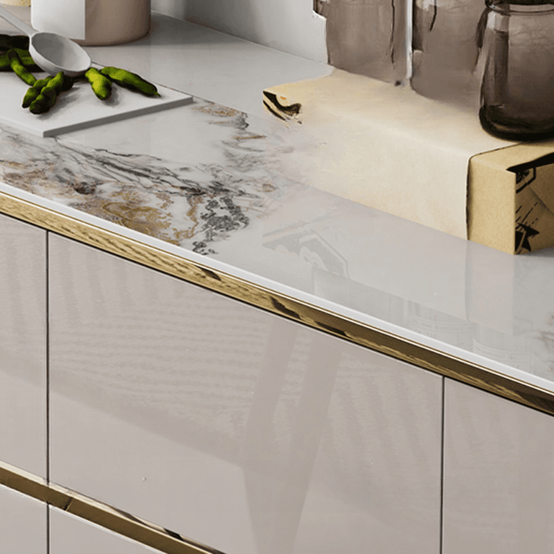 Elegant Standalone Sideboard with 5 Drawers, 5 Doors, and Faux Marble Countertop thumbnail 4