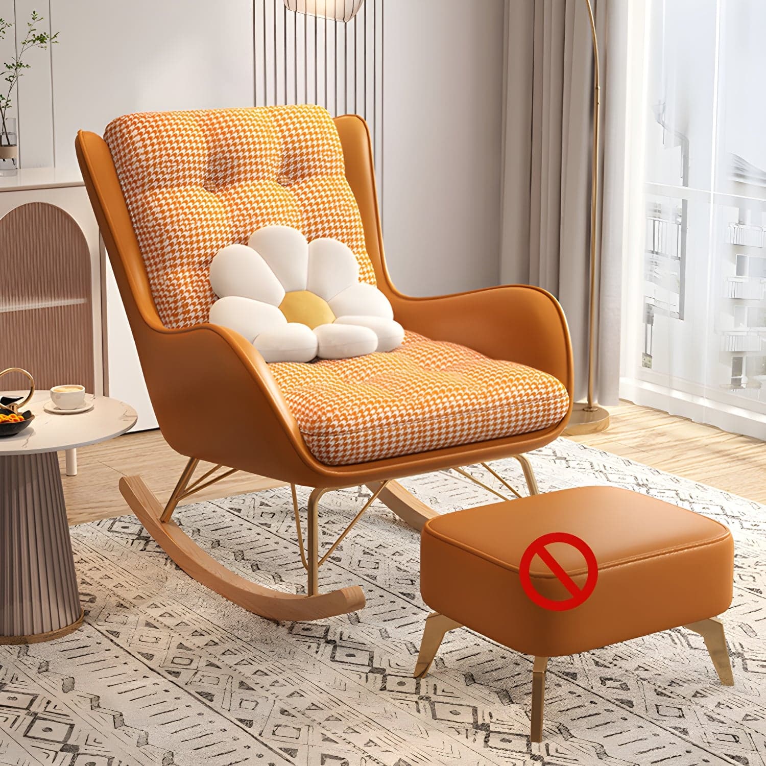 Contemporary Rocking Chair Fabric Upholstered Tufted Wing Chair Back Indoor Rocking Chair thumbnail 5