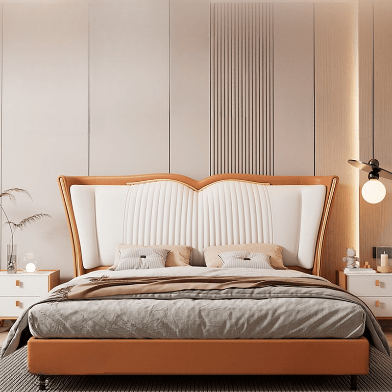 Modern Simple Style Wingback Headboard in Natural Wood for King/Queen/Full Bed with No Distressing, Sponge Upholstery, Free-standing Standard Height thumbnail 8
