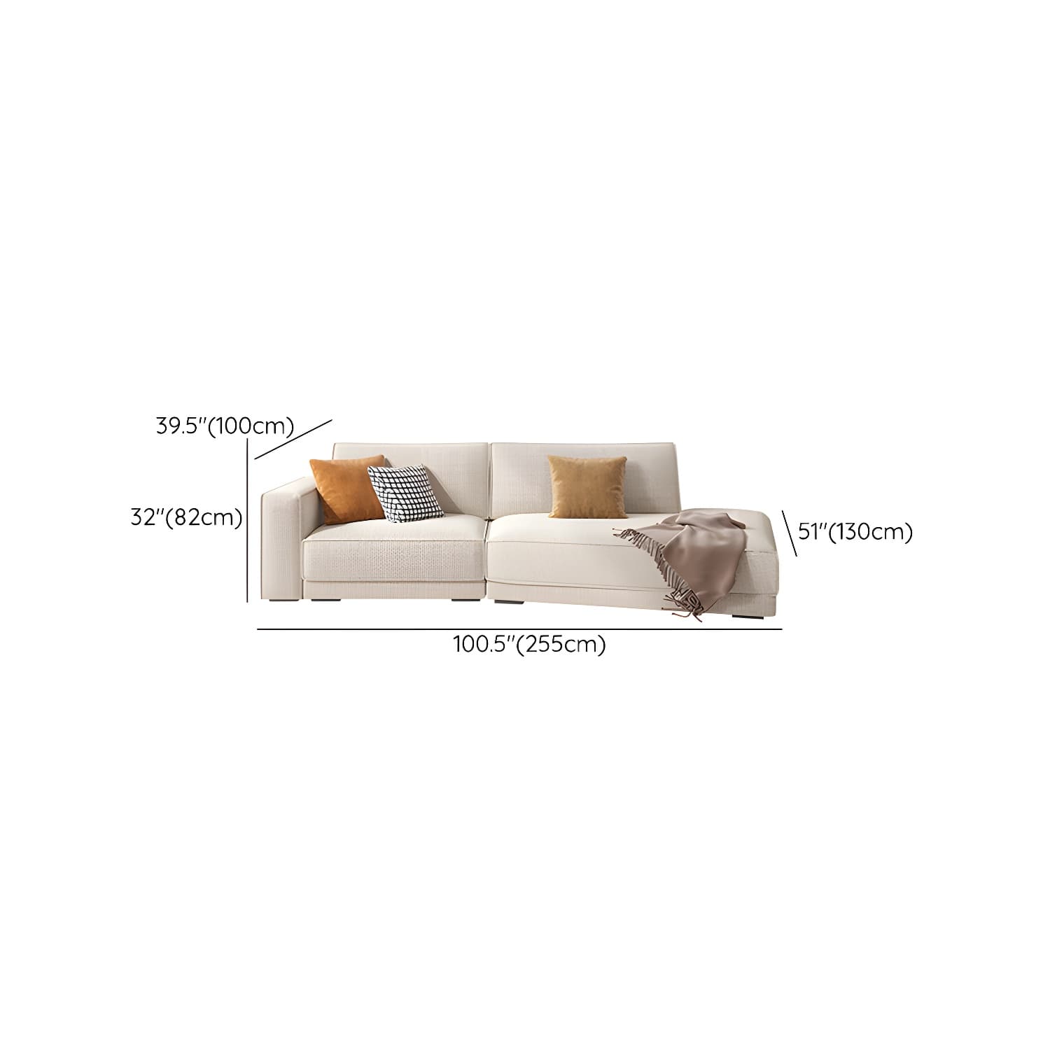 Modern Beige Linen L-Shape Sofa Chaise with Square Arm in Wood Frame thumbnail 16