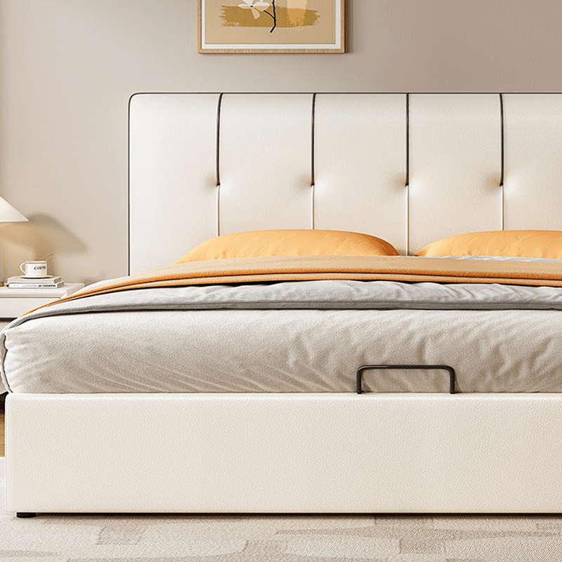 Cream Solid Color Storage Included Bed with 3 Storage Boxes for Bedroom thumbnail 4
