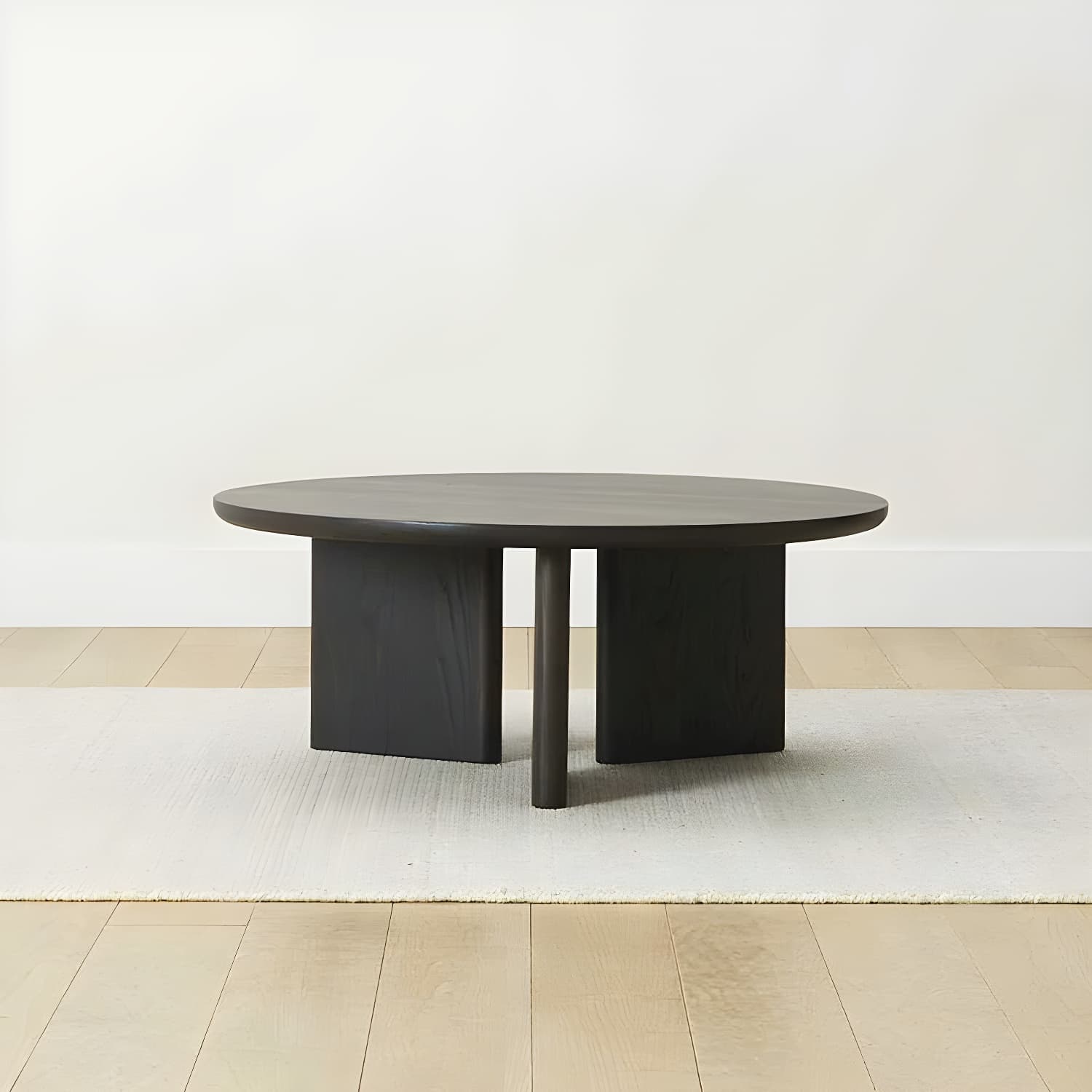Scandinavian Round Wood Coffee Table with Three-Leg Base and Standard Height thumbnail 1