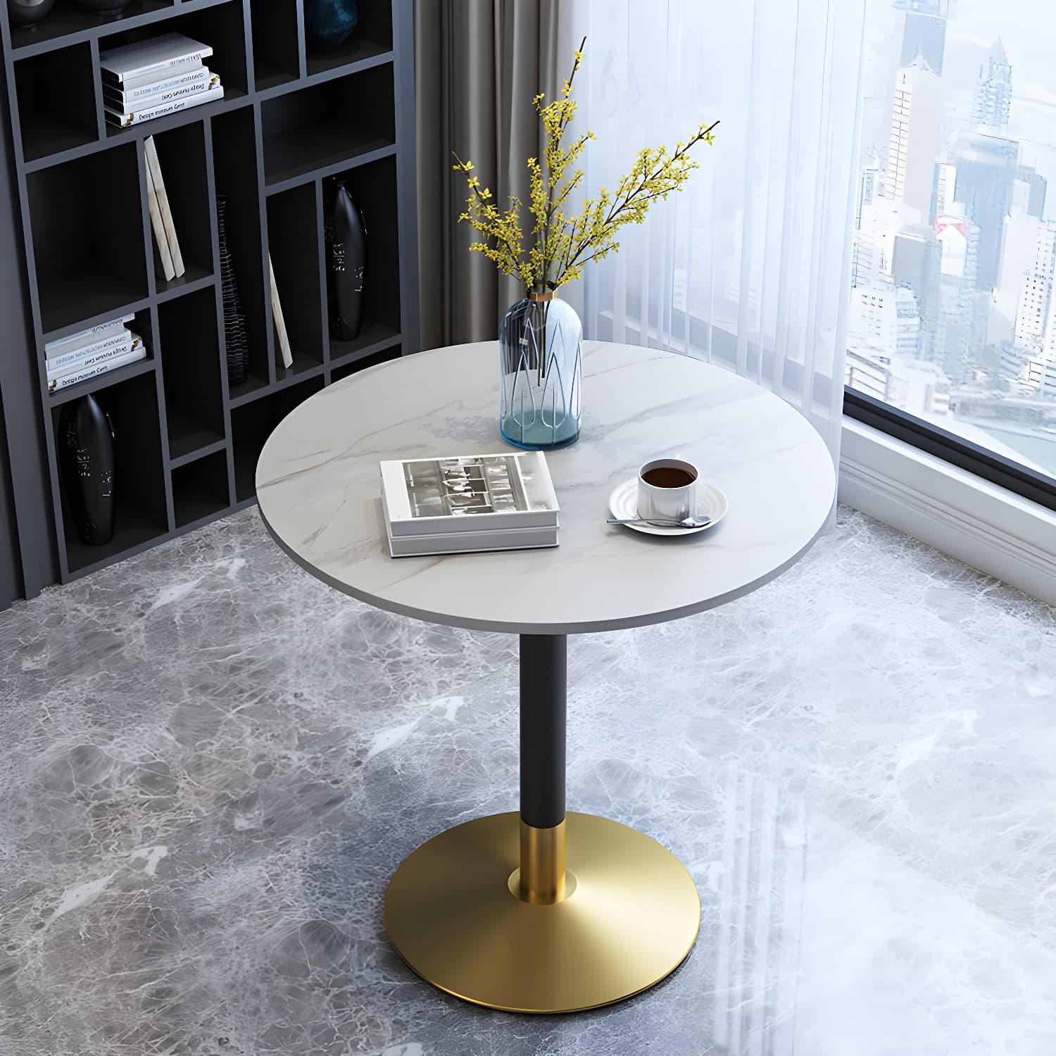 Traditional Luxury Rounded Dining Table Stone and Metal Tulip Dining Table thumbnail 9