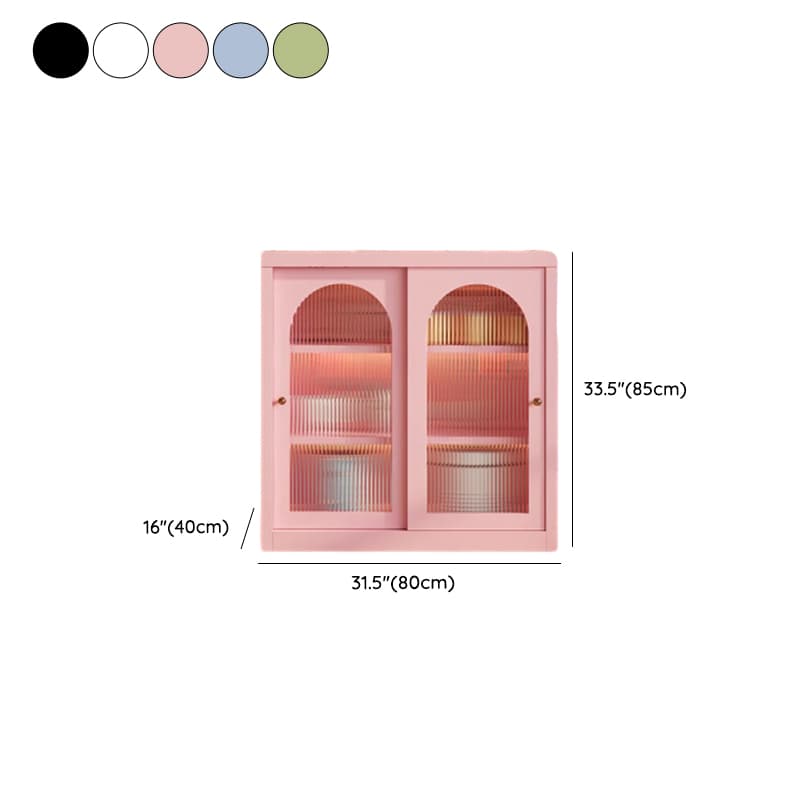 Simple Narrow Iron Countertop Sideboard with Cupboard, Glass Doors, and Changeable Shelf thumbnail 12