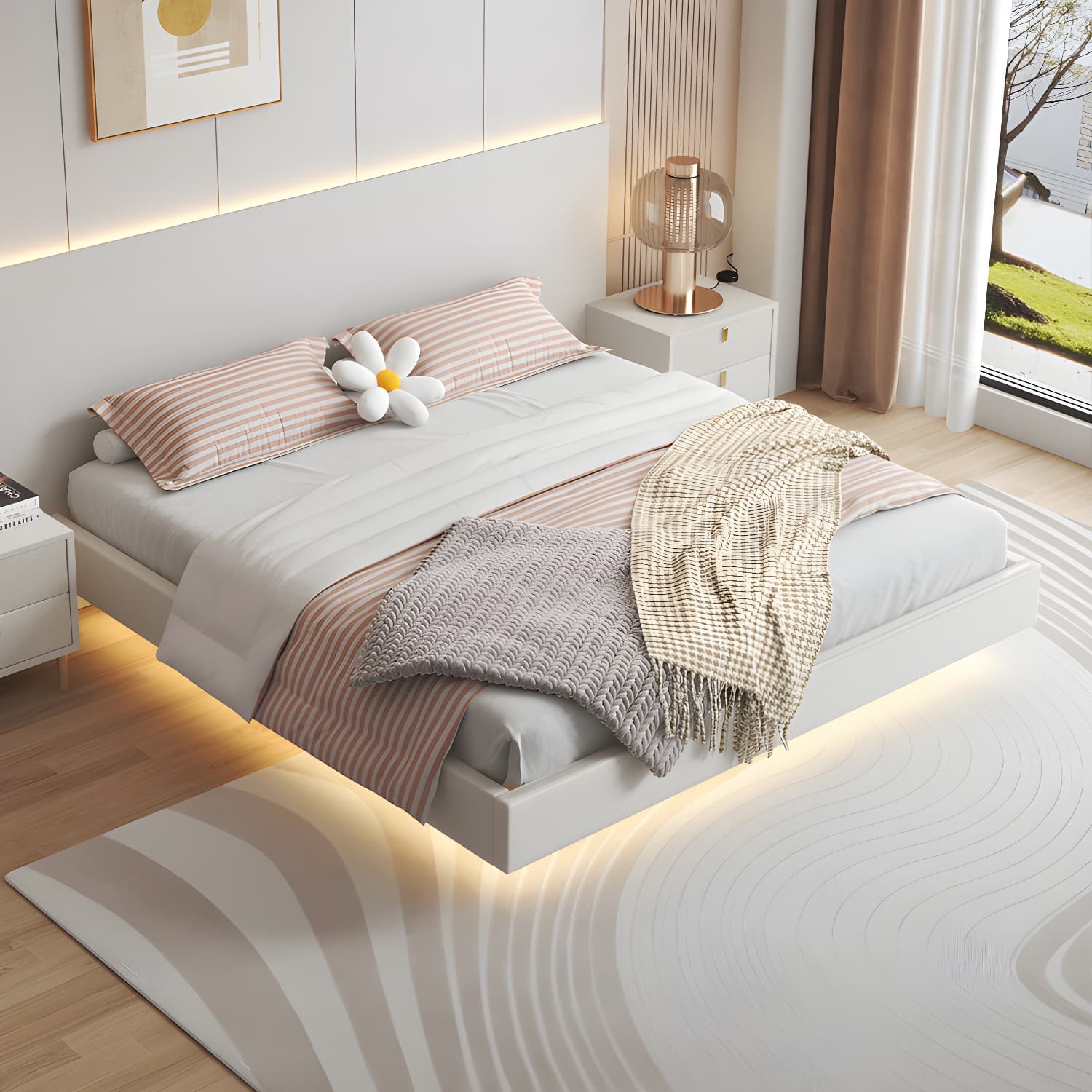 Contemporary Style White Standard Bed Pine Wood Platform Bed Frame thumbnail 3