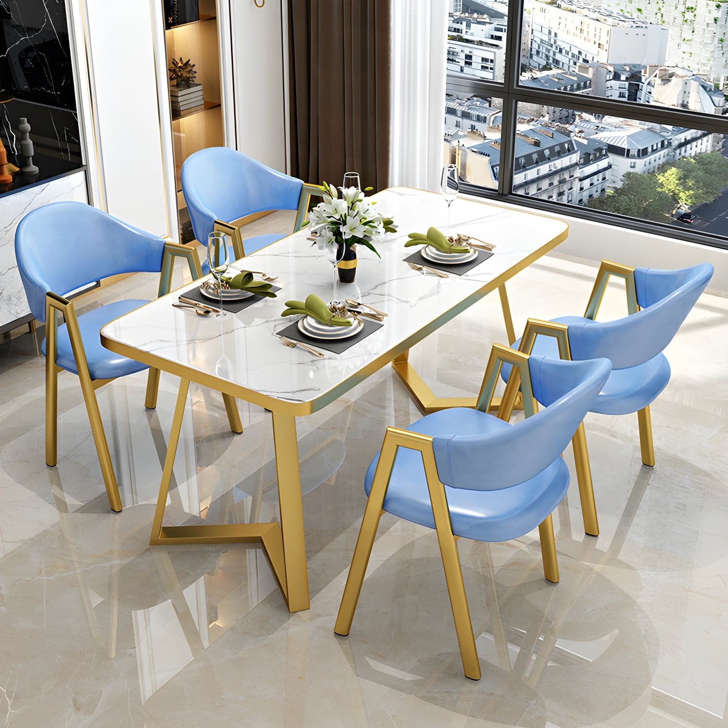 Glam White Wood Dining Set with Upholstered Chairs - 5 Piece Set thumbnail 1