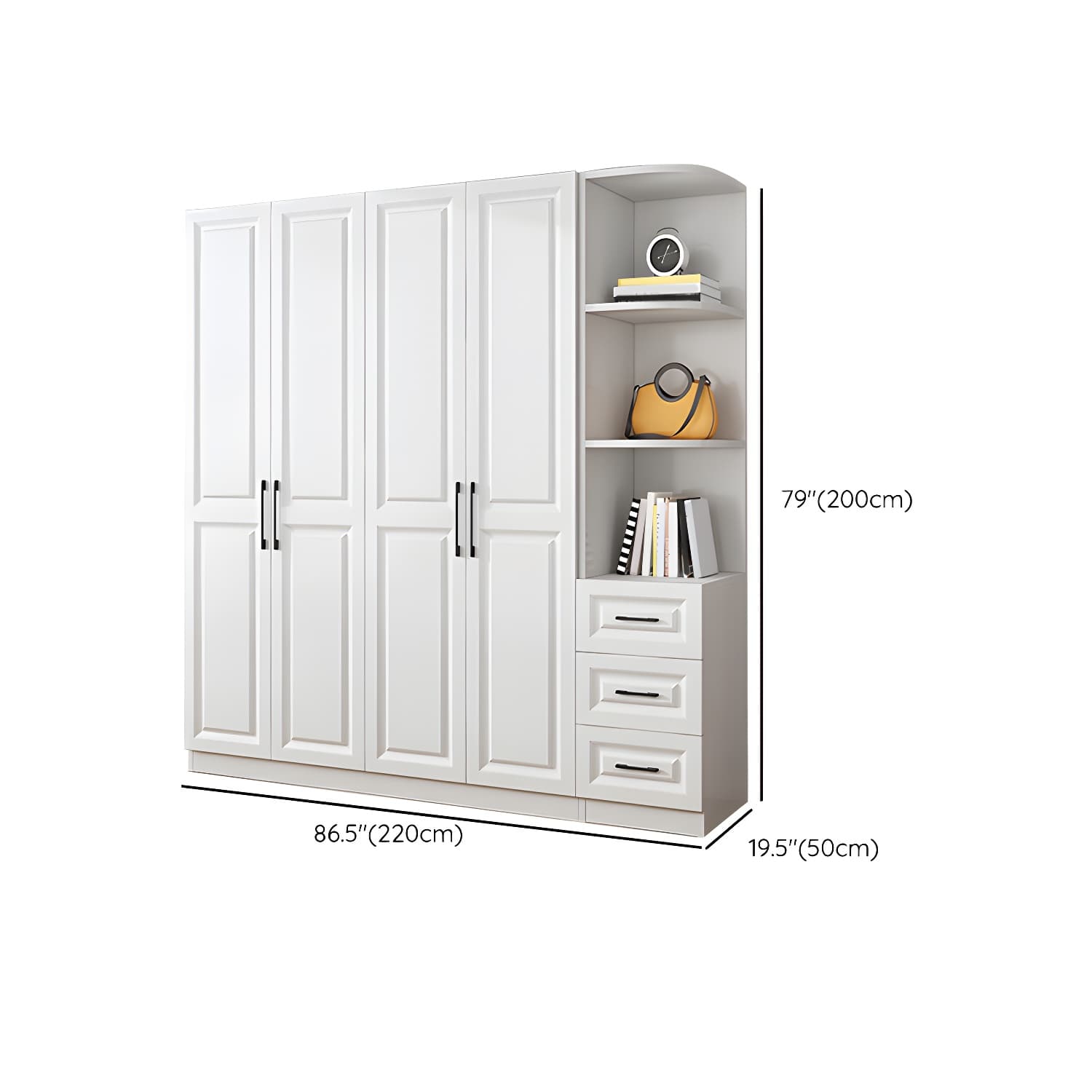 Modern White Wood Wardrobe Armoire with Shelves & Clothing Rod - Spacious and Stylish thumbnail 29