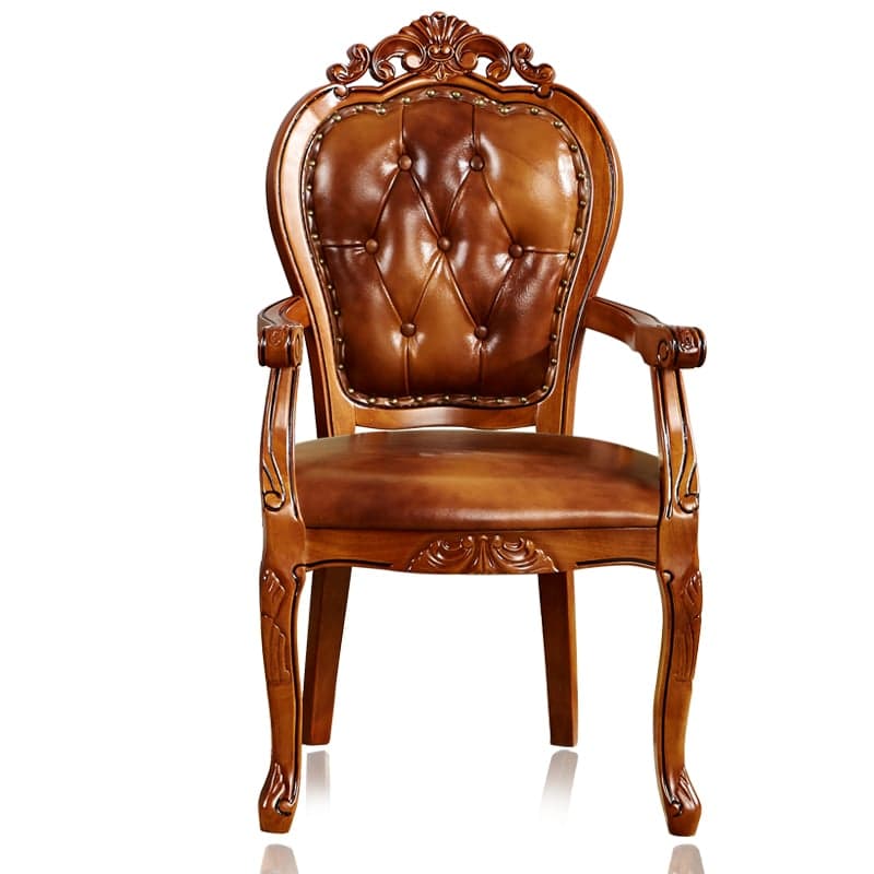 Steady Bordered Leather Upholstered Side Chair/Arm Chair with Wooden Legs and Nailhead Embellishment for Dinette in a Nordic Style thumbnail 2